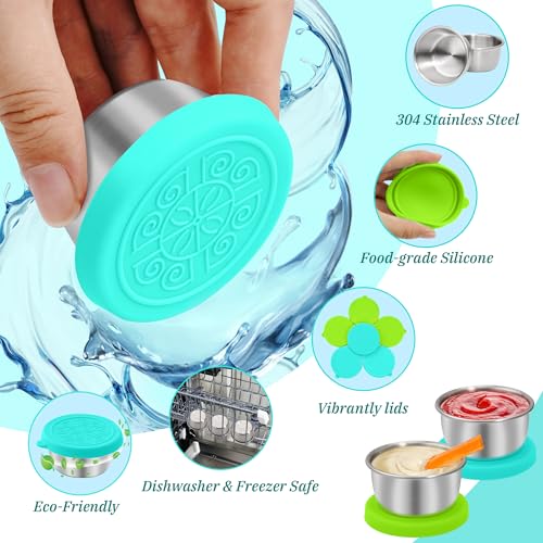LIEMAND 6x1.6 oz Salad Dressing Container to Go, Leakproof Reusable Stainless Steel Small Container with Lid,Sauce Containers for Lunch box,Picnics,Travel,Office and Meal Prep - color: Glacier Mint, size: 1.6oz
