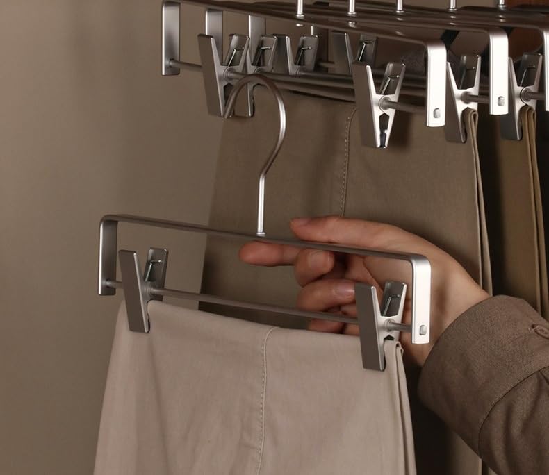 Premium Matte Silvery Aluminum Pants Clip Hanger 100 Pack, 12” Extra Smooth & Durable Metal Shirt Dress Aluminum Alloy Hanger,Clothing Support,Clothing Hang - style: Silver Pants Clip Hanger（100）