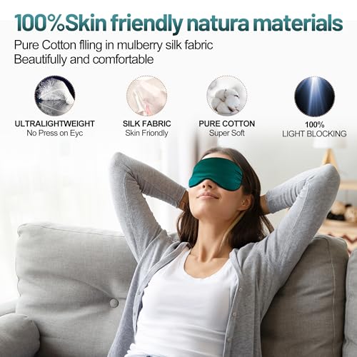Sleep Mask, Silk Eye Mask for Sleeping with Adjustable Strap, Satin Blackout Sleeping Eye Mask for Men&Women, Comfortable Blindfold Eyeshade for Night Sleep (Dark Green) - color: Green