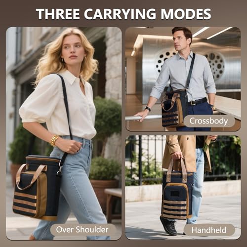Rexmore Insulated Two Bottle Wine Tote Carrier, Tactical Cooler Bag with Secure Compartment & Adjustable Strap, Holds Glasses & Opener for Picnic, Beach, Travel & Parties - Gift for Wine Lovers