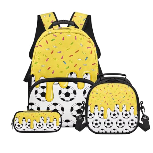 Football School Backpack for Boys, 3PCS School Backpacks for Primary Study, Lightweight Bookbag with Lunch Bag Bundle for Kids Teens Students - color: Football -4