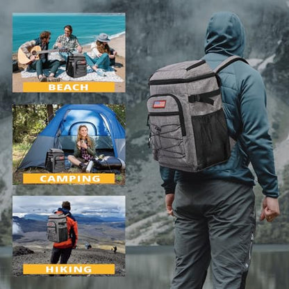 25L Backpack Cooler Keep All Drink Cold for Long Periods of Time Cooler Backpack Insulated Waterproof Portable High Durability Small Cooler Backpack with Compartment for Hiking Camping Beach - color: Gray