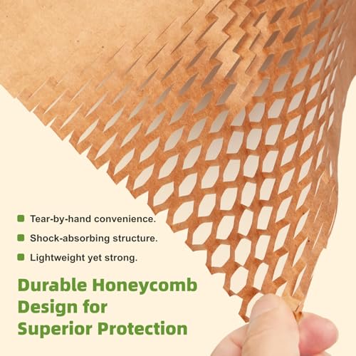 Honeycomb Packing Paper 12" x 55 ft - Eco-Friendly Cushioning Wrap for Moving, Shipping, and Packaging | Recyclable Alternative to Bubble Wrap Roll | Packing Paper for Fragile Items & Electronics - size: 12'' x 55 ft