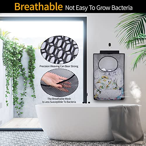 Breathable Mesh Laundry Hamper, Bringing Hooks Foldable Hanging Shower Caddy, Fast Drying Portable Space Saving Storage Bag, Applied to College Dorm Rooms, Gym, Swimming and RV Travel (Black) - color: Black