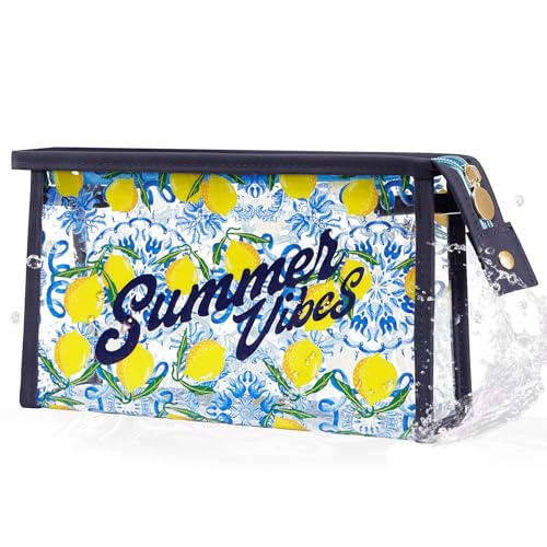 COSHAYSOO Sunscreen Bag Clear Makeup Toiletry Pouch Beach Vacation Essentials for Women Teen Girls Trip Gifts Summer Pool Travel Must Have Accessories Waterproof Stuff - color: Multi-Summer Vibes