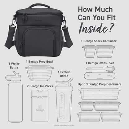 Bentgo Prep Deluxe Insulated Multimeal Bag - Lunch Box Bag, Holds 5 Meals, Premium Insulation up to 8 Hrs, Durable, Water-Resistant - Large Capacity For Adult Meal Prep (Dark Gray) - color: Dark Gray