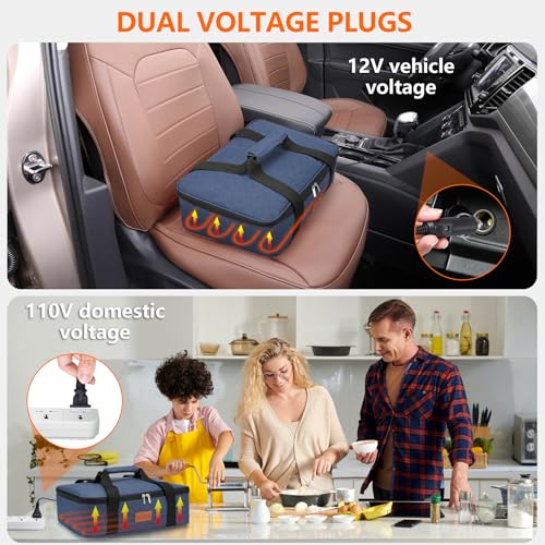Food Warmer Electric Casserole Carrier - Lunch Bag for Adults for Car Truck, 12V/24V/110V, Thermos for hot Food for Potluck Cookouts Parties Picnic,Lasagna Lugger,Fits 9"x13" Baking Pan - size: Brown