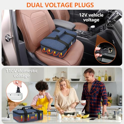 Food Warmer Electric Casserole Carrier - Large Heated Lunch Bag for Car Truck, 12V/24V/110V, Thermos for hot food for Potluck Cookouts Parties Picnic,Lasagna Lugger,Fits 9"x13" Baking Pan (Navy) - size: Navy