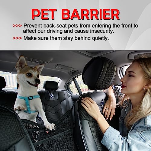 Car Organizer Between Front Seats, Purse Holder, Dog Barrier, Mesh Net Bag | AMEIQ Car Accessories, 3 Layers Net 2 Pockets Storage Bag, Purse Handbag Holder, Backseat Kid Pet Barrier, Black, Patented