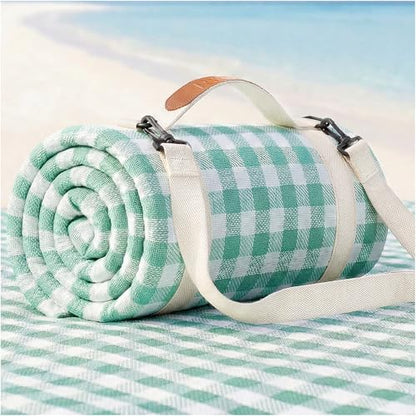 Waterproof Beach Blanket Picnic Outdoor Camping Mat Rug Oversized Extra Large Foldable Sandproof Sand Free Resistant Big XL Giant Towel Hawaii Honeymoon Essentials Women Summer Must Have Vacation Gift - color: Plaid Aqua