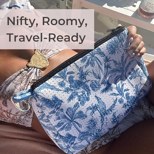 POPUPS Large Makeup Bag with Zipper - Waterproof Neoprene Cosmetic Bag 7.7 x 10.75 x 5 inches (Toile) - color: Print-Toile