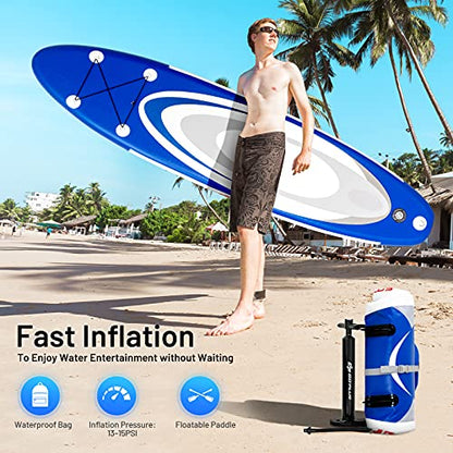 Goplus Inflatable Stand up Paddle Board, 10'/10.5'/11' SUP 6" Thick with Premium Accessories, Adjustable Aluminum Paddle, Leash, Carry Bag, Hand Pump, Removable Fin, ISUP for Adults - size: 11 FT, style: Navy