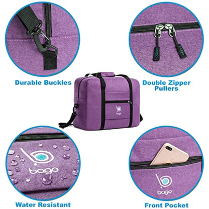 Bago Personal Item Travel Bag For Airlines - Fits As 18x14x8 inches Travel Bag Spirit & Frontier Airlines - Foldable Duffle Bag For Travel - Personal Item Bag Small Carry On Bag For Air Travel - color: SnowDepPurple