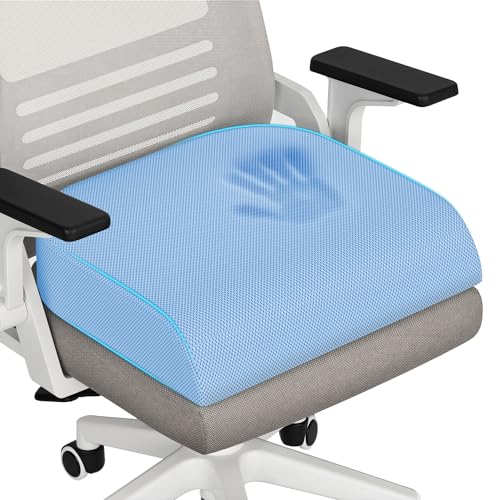 TranquilRelax XLarge Seat Cushion, Memory Foam Cushion for Long Sitting Hours on Office Chair, Home & Car, Non-Slip Chair Pad for Relieving Back & Sciatica & Hip & Coccyx Pain (Light Blue) - color: Light Blue, size: X-Large