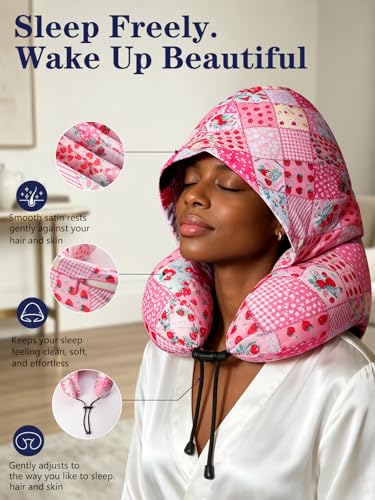 Satin Neck Pillow with Hood Pixie Pillows for Short Hair Sleep Travel Airplane Memory Foam Long Flight Plane Essentials Blue - color: Blue
