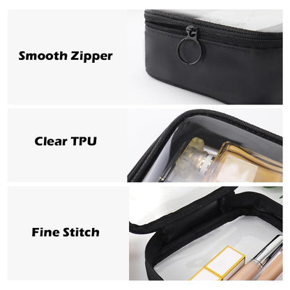 Clear Makeup Bag, 3 Pcs TPU Toiletry Bags, Travel Clear Case for Cosmetics, Transparent Zippered Bag (S, M, L) - color: Black TPU, size: Set - Small, Medium, Large