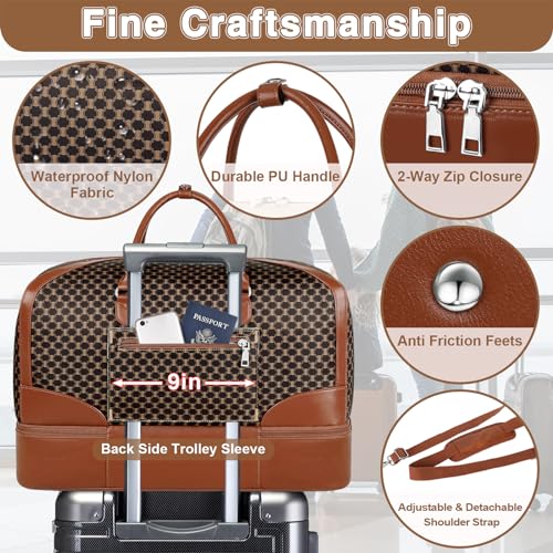 ITIEZY Weekender Overnight Bag for Women - Large Travel Duffel Bag with Shoe Compartment, Gym Duffel Bag Hospital Bag Carry On Tote Bags for Airplanes with Crossbody Bag Toiletry Bag 3Pcs Set - color: 9-dark Brown