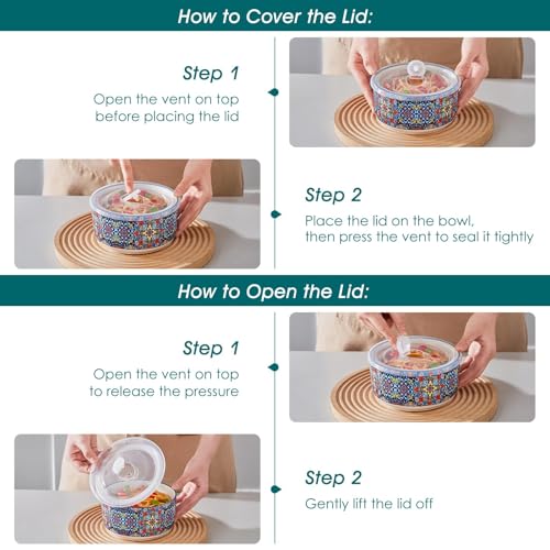 vancasso 36 oz Ceramic Bowls with Lids Set of 4, 6 Inch Food Storage Containers & Prep Bowls for Leftovers, Soup, Cereal, Meal Prep, Office Lunch, Microwave & Dishwasher Safe, Series SIMI - size: 36 OZ (Set of 4)