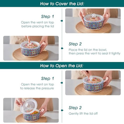 vancasso 36 oz Ceramic Bowls with Lids Set of 4, 6 Inch Food Storage Containers & Prep Bowls for Leftovers, Soup, Cereal, Meal Prep, Office Lunch, Microwave & Dishwasher Safe, Series SIMI - size: 36 OZ (Set of 4)