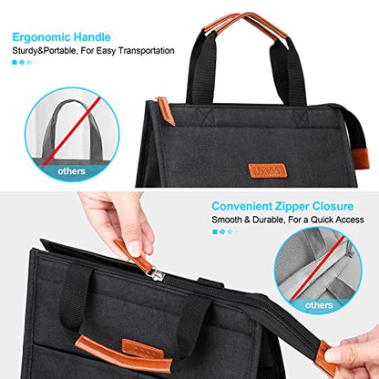Lacdo Lunch Bag for Women Men Insulated Lunch Tote Bags Waterproof Reusable Lunch Box Soft Cooler with Pockets for Work Travel Picnic, Black - color: Black