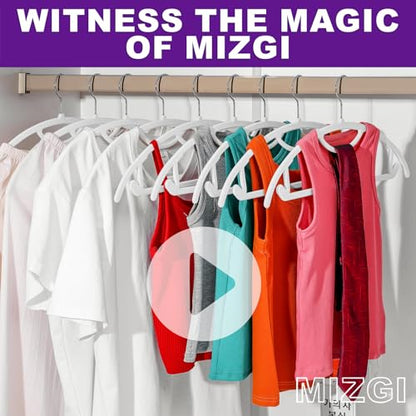 MIZGI Premium Velvet Hangers 50-Pack,No Shoulder Bump Hangers W/Tie Bar Ultra Thin Space Saving Non Slip Hanger Heavy Duty Felt Rounded Clothes Hanger for Sweaters,Coat,Jackets,Pants,Shirts - color: White