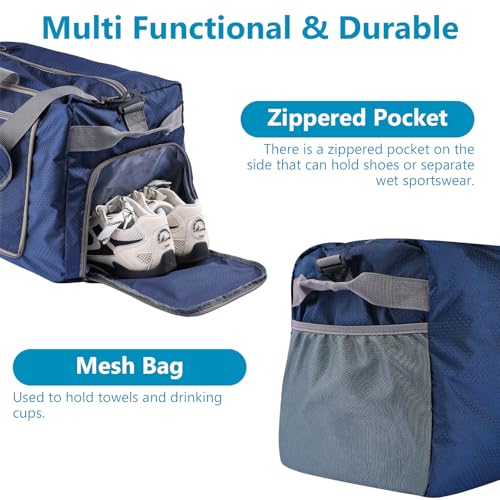 60L Duffle Bag with Shoes Compartment - Foldable&Large Capacity Travel Duffel Bags, Lightweight & Water-Resistant Gym Bag - Dark Blue - color: 60L-Dark Blue