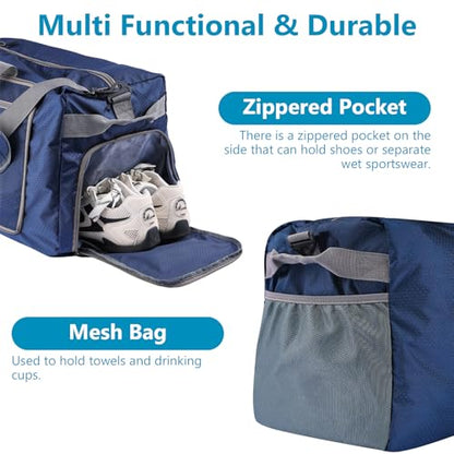 60L Duffle Bag with Shoes Compartment - Foldable&Large Capacity Travel Duffel Bags, Lightweight & Water-Resistant Gym Bag - Dark Blue - color: 60L-Dark Blue
