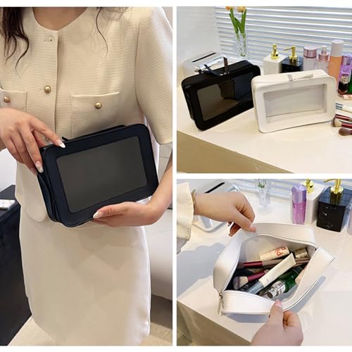 Clear and Waterproof Makeup Bag Portable Travel Cosmetic Case Organizer for Women Toiletry Pouch with Transparent Vinyl Windows & Zippers (Black) - color: Black