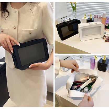 Clear and Waterproof Makeup Bag Portable Travel Cosmetic Case Organizer for Women Toiletry Pouch with Transparent Vinyl Windows & Zippers (Black) - color: Black