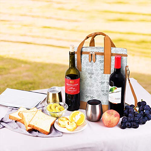 Tirrinia Insulated Wine Gift carrier - 3 Bottle Travel Padded Wine Carry Cooler Tote Bag with Handle and Adjustable Shoulder Strap, White Flower - color: White Flower