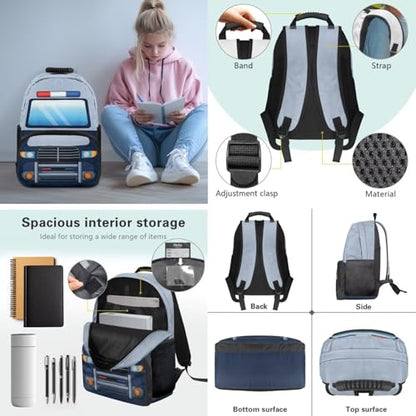 Kids Boys School Backpacks Set,Police Car Schoolbag Matching Combo for Preschool Primary, Lightweight Bookbag, Lunch Box Bundle and Pen Case Set - color: Police Car