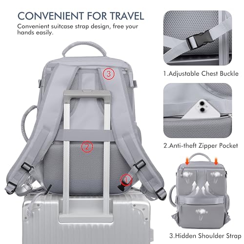 Beraliy Travel Backpack, Personal Item Bag Ailrline Approved, 17.3 Inch Laptop Backpack, Carry On Travel Bag, Hiking Backpack, Casual Backpack, Grey - color: Grey, size: Large