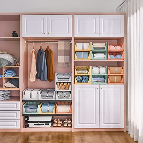4 Pack Folding Closet Organizers Storage Box, Stackable Storage Bins, Plastic Drawer Basket Closet Storage for Wardrobe Cupboard Kitchen Bathroom Office White-4L - size: 4 PACK-L