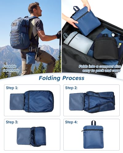 Small 20L Foldable Hiking Daypack for Men Women – Ultra Lightweight Tactical Packable Backpack for Travel, Camping Outdoor, Blue - color: Blue