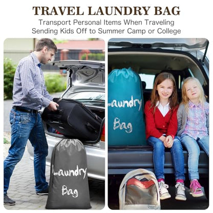 2 Pack XL Travel Laundry Bags for Dirty Clothes - Extra Large Heavy Duty Drawstring Laundry Bag Holds 4 Loads - Cruise Ship, Camping, Road Trip, Vacation Essentials Must Haves 2025 2026 - color: Gray + Sky Blue