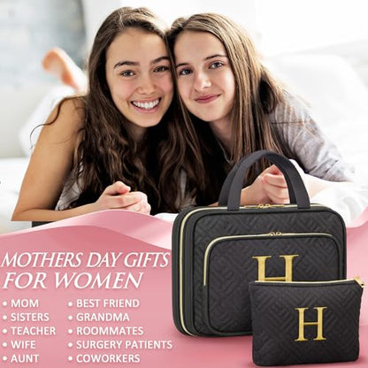 Gifts for Women, Initial Toiletry Makeup Bag Hanging Cosmetic Organizer with Embroidery Letter Personalized Nurse Teacher Appreciation Birthday Mothers Day Gifts for Mom Sister Wife Friends Auntie Her - style: H