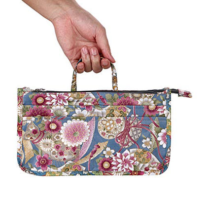 BTSKY Printing Handbag Organizers Inside Purse Insert-High Capacity 13 Pockets Bag Tote Organizer with Handle Sunflower - color: Blue+Pink