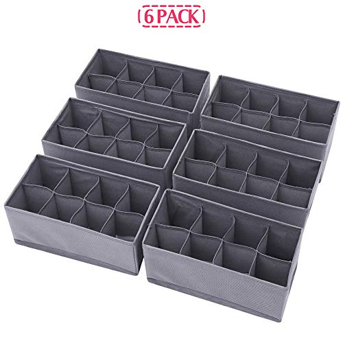 DIOMMELL 6 Pack Foldable Cloth Storage Box Closet Dresser Drawer Organizer Fabric Baskets Bins Containers Divider for Clothes Underwear Socks Lingerie Clothing, M Grey 00-0600 - color: Grey