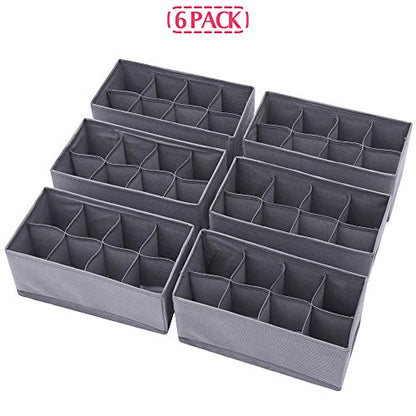 DIOMMELL 6 Pack Foldable Cloth Storage Box Closet Dresser Drawer Organizer Fabric Baskets Bins Containers Divider for Clothes Underwear Socks Lingerie Clothing, M Grey 00-0600 - color: Grey