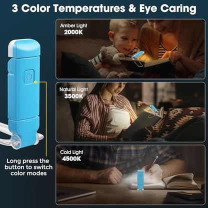VZZNN 12 Pack Reading Light,Rechargeable Book Light for Reading in Bed,Clip-On Book Lights with 3 Color Temperature,Bulk Gifts for Book Lovers Kids Adults（White） - color: White