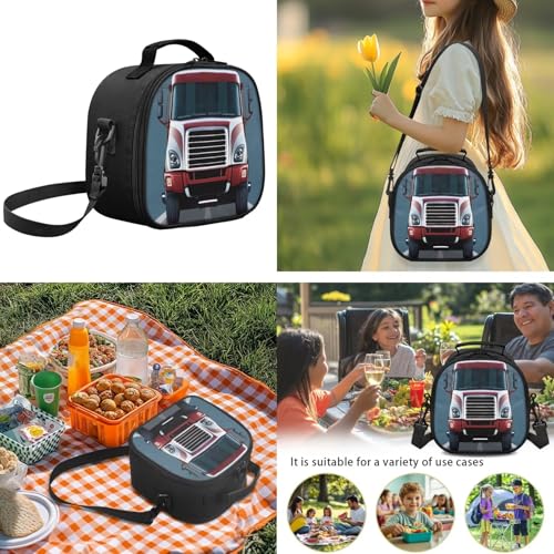 3 Pcs School Backpack for Kids Girls,Red Truck Bookbag Elementary School Daypack with Insulated Lunch Box Pen Case Set,for Teen Children Students,Back to School Supplies - color: Red Truck
