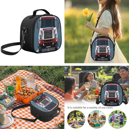 3 Pcs School Backpack for Kids Girls,Red Truck Bookbag Elementary School Daypack with Insulated Lunch Box Pen Case Set,for Teen Children Students,Back to School Supplies - color: Red Truck