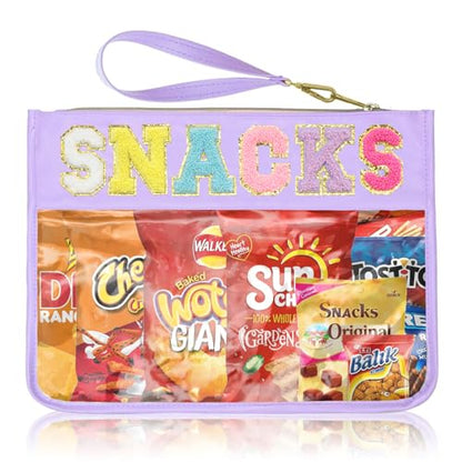Siwara Snack Bags Clear Pouch Travel Makeup Bag Chenille Letter Bags for Zipper Pouch Clear Cosmetic Bag Clearly Tote Bag Makeup Travel Bags for Women - color: Purple