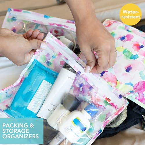 Bumkins - Waterproof Wet Bag & Clear Travel Bags - For Beach, Baby, Travel, Swim Suit, Cloth Diapers, Pump Parts, Pool, Gym, Toiletries - Reusable & Easy to Clean - Watercolor - 4 Pack - color: B2 Watercolor-4