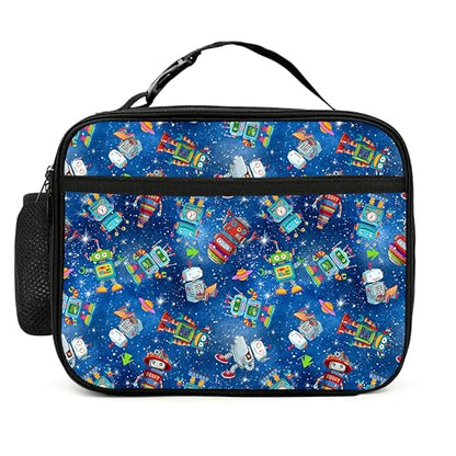 Robot Lunch Bag Insulated Reusable Lunch Box Cooler Thermal Tote Bag For Teenage Boys Girls School Beach - color: Robot