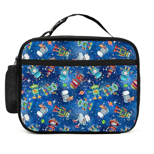Robot Lunch Bag Insulated Reusable Lunch Box Cooler Thermal Tote Bag For Teenage Boys Girls School Beach - color: Robot