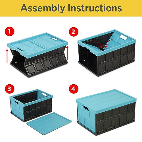 Glad Collapsible Storage Bin with Lid - 48L Foldable Plastic Box for Garage, Car Trunk, and Organization - Stackable Lidded Container with Handles, Turquoise - color: Turquoise