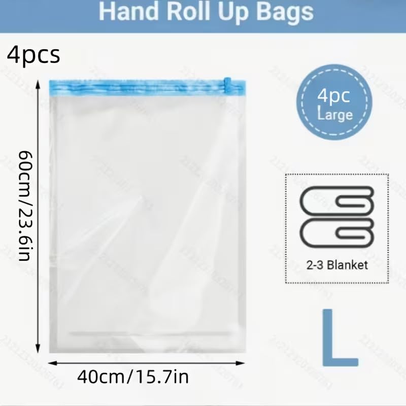 4pcs Roll-Up Compression Bag For Travel, Reusable Vacuum Packing Space Saver Bags - 40 * 60cm - color: Blue, size: Large