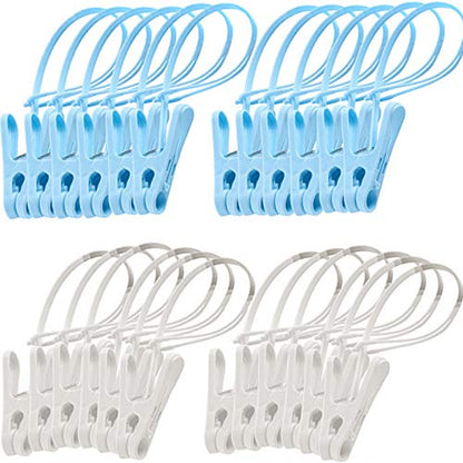 Foshine 24 Pack ClothesPins with Plastic Rope, Clothesline Drying Clothing Clips for Photo Craft Painting Display, 12Pcs Blue 12Pcs White - color: Blue,white-24pack