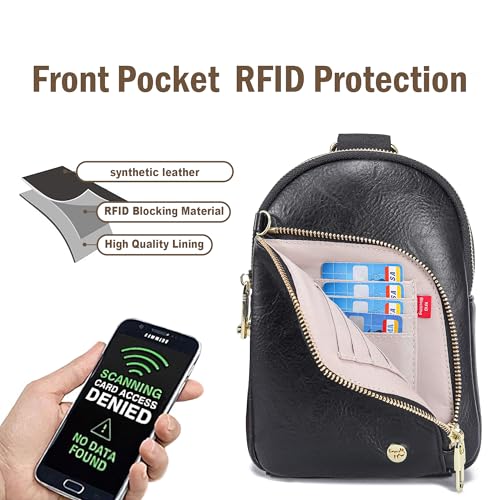 INICAT RFID Blocking Sling Bag, Anti Theft Crossbody Bag for Women Compact Travel Purses Leather - color: Black Anti Theft